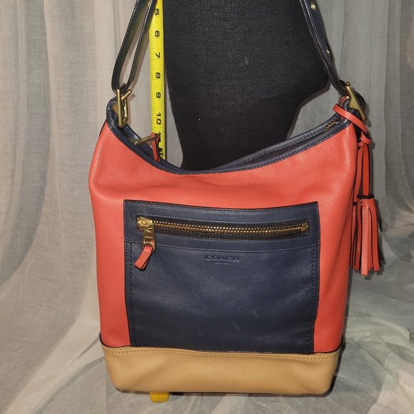 Coach Color Block Shoulder Bag Pre-Loved - Red Navy Tan - Picture 1 of 6